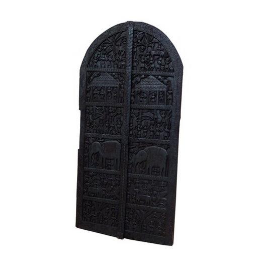 Dark Wood Arched Carved Panel