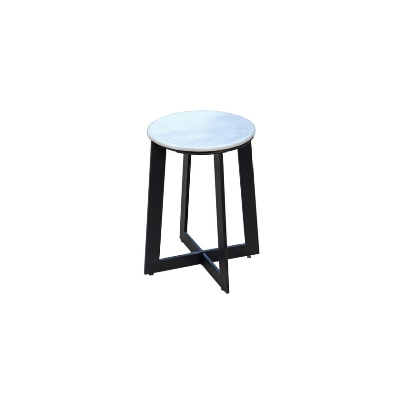 Side Table with White Marble Top and Metal Base