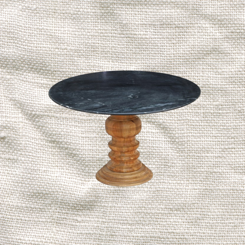 Marble Dining Table Round with Wooden Base