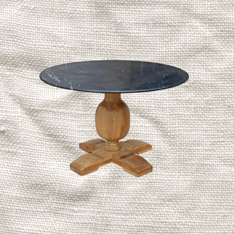 Marble Dining Table Round with Wooden Base