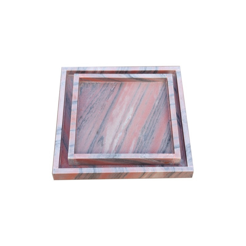 Pink Polished Square Marble Tray