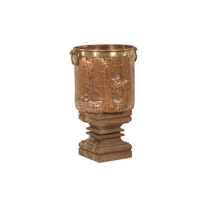 Copper Bucket With Teak Stand