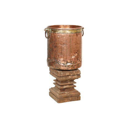 Copper Bucket With Teak Stand