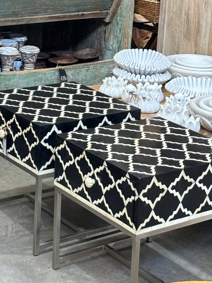 Bone Inlay and Iron Side Table