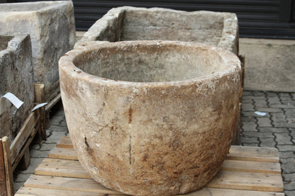 Round Limestone Planter