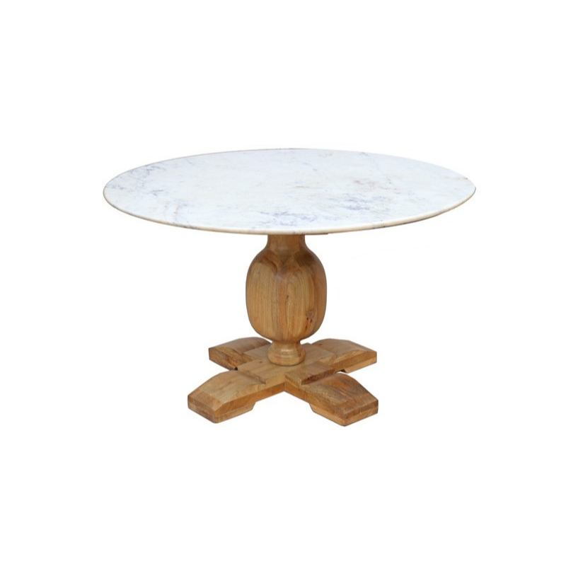 Marble Dining Table Round with Wooden Base