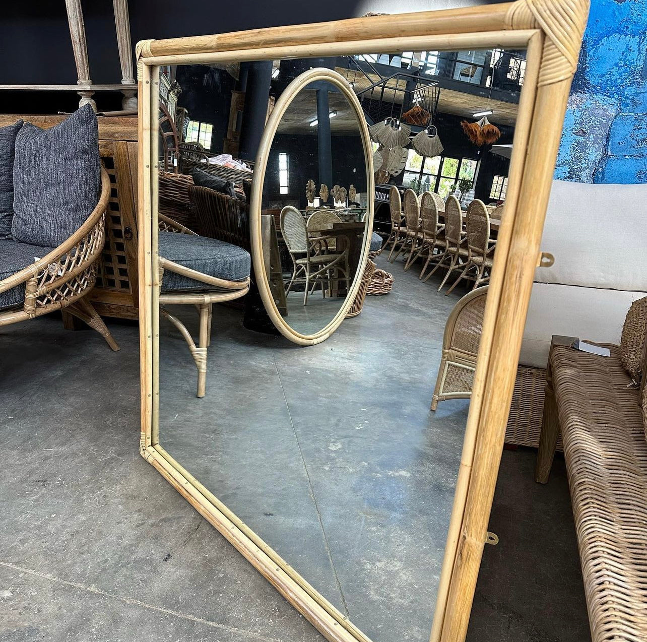 Square Rattan Pole Mirror